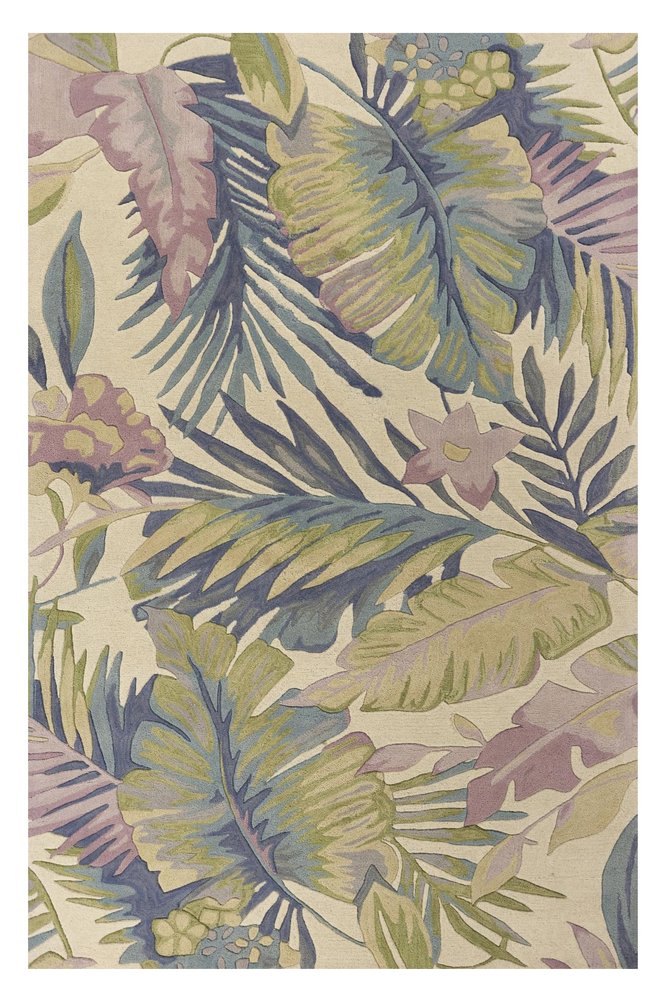 5' X 8' Green Pink And Purple Wool Tropical Botanical Hand Tufted Area Rug