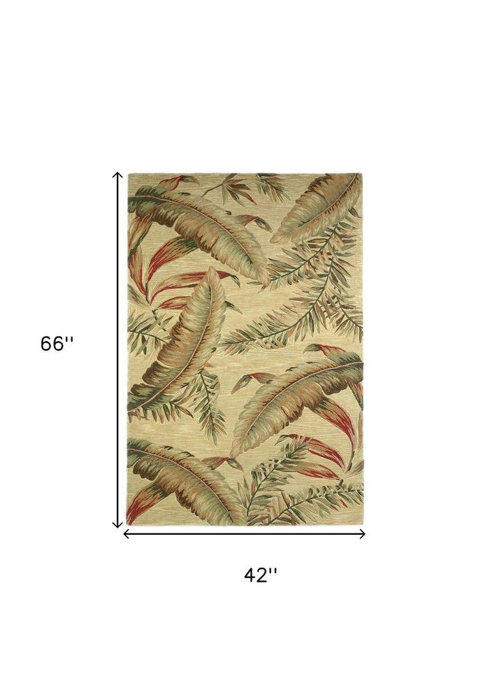 10' Brown Green And Red Wool Tropical Botanical Hand Tufted Runner Rug