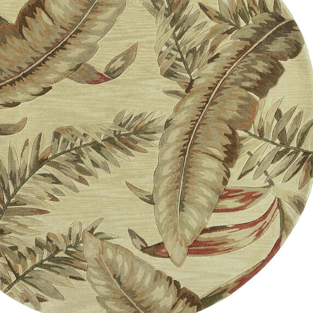 10' Brown Green And Red Wool Tropical Botanical Hand Tufted Runner Rug