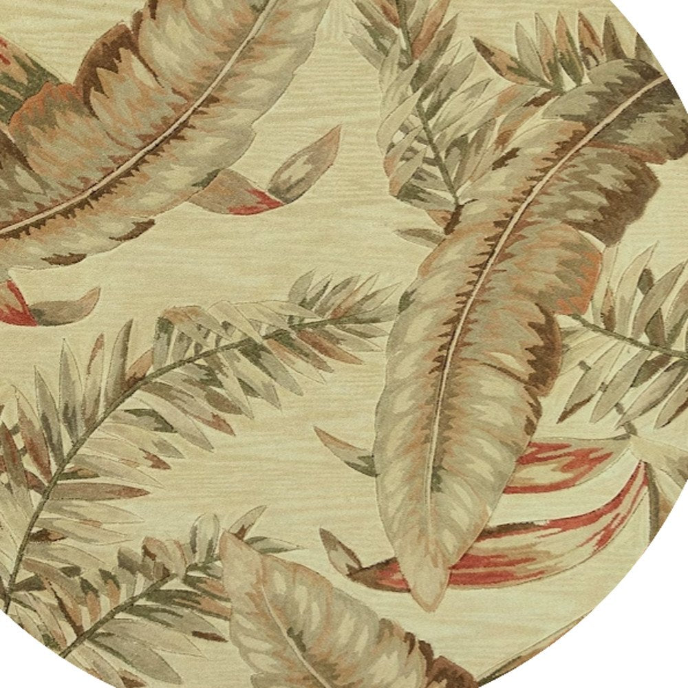 10' Brown Green And Red Wool Tropical Botanical Hand Tufted Runner Rug