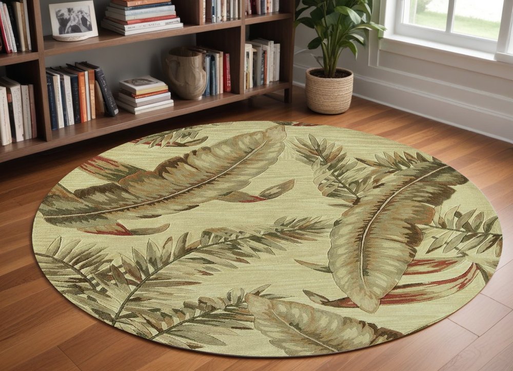 10' Brown Green And Red Wool Tropical Botanical Hand Tufted Runner Rug
