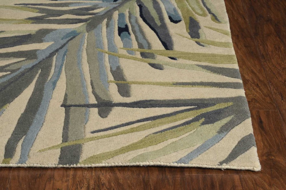 10' Ivory Blue And Green Wool Tropical Botanical Hand Tufted Runner Rug