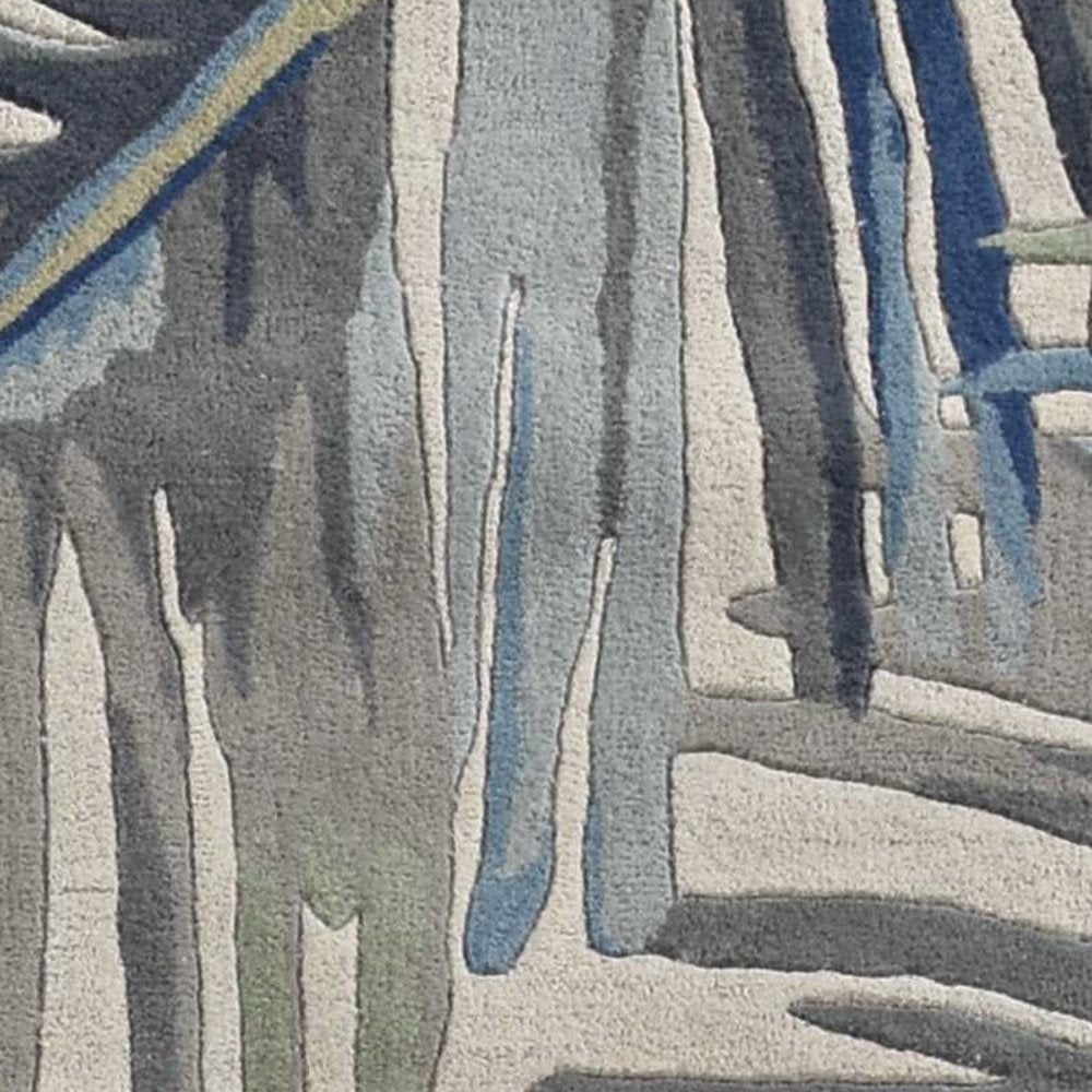 10' Ivory Blue And Green Wool Tropical Botanical Hand Tufted Runner Rug