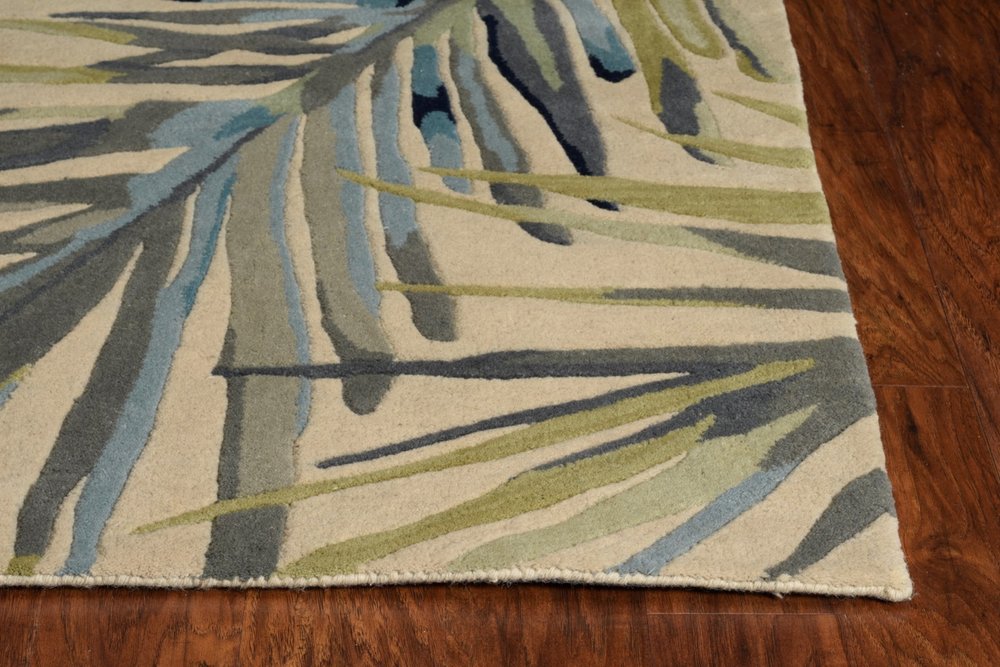 10' Ivory Blue And Green Wool Tropical Botanical Hand Tufted Runner Rug