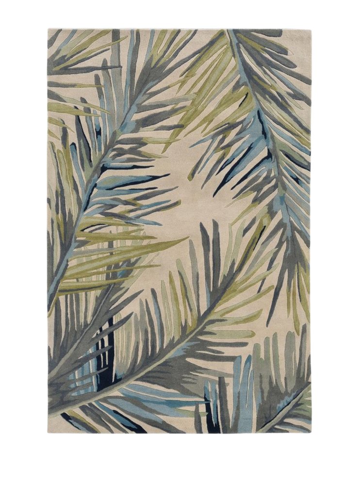 10' Ivory Blue And Green Wool Tropical Botanical Hand Tufted Runner Rug