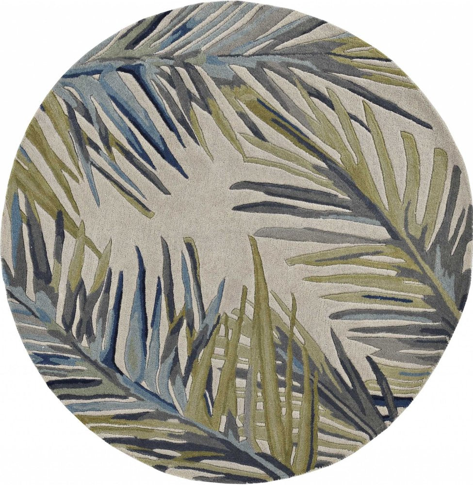 10' Ivory Blue And Green Wool Tropical Botanical Hand Tufted Runner Rug