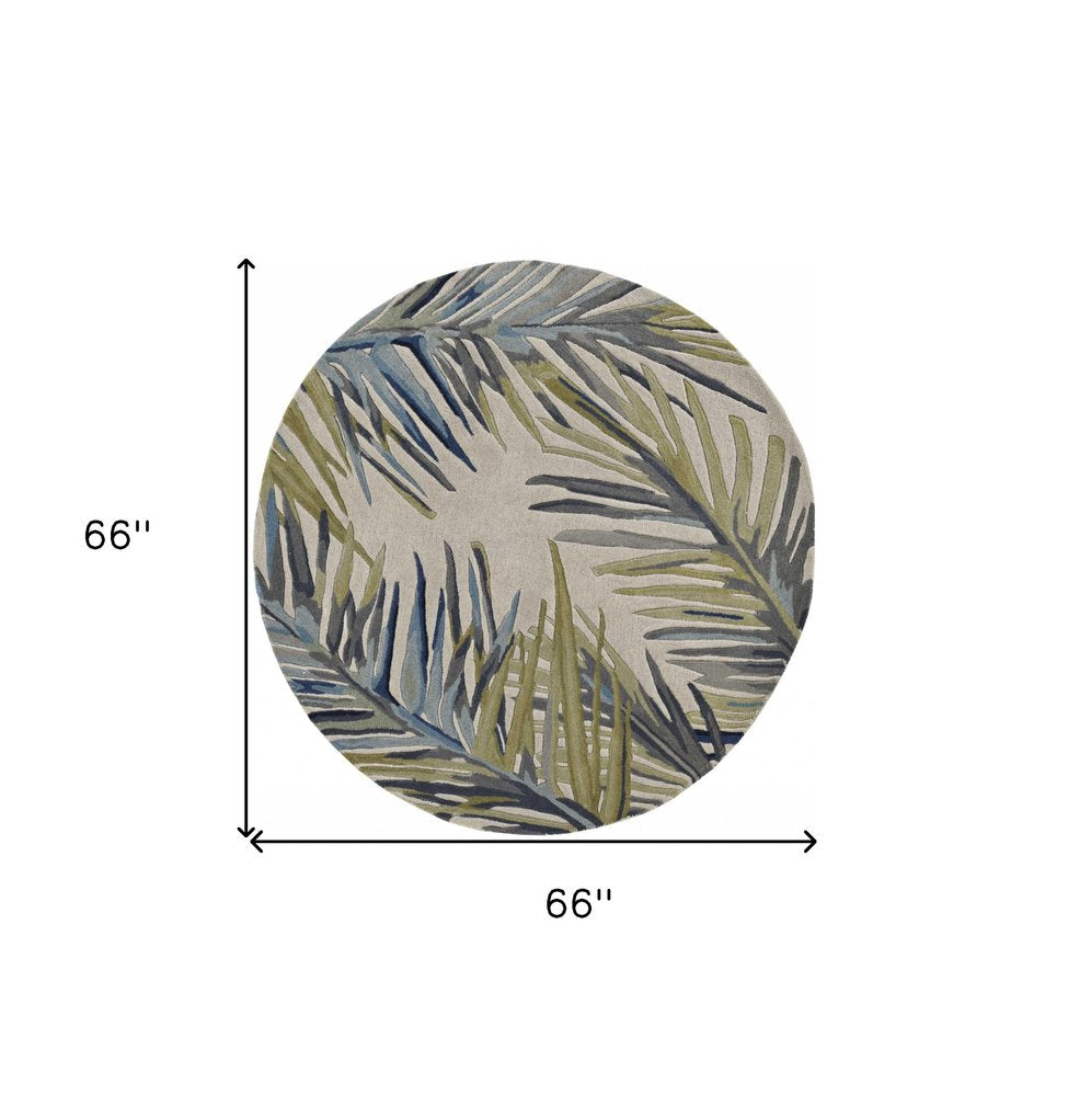 10' Ivory Blue And Green Wool Tropical Botanical Hand Tufted Runner Rug