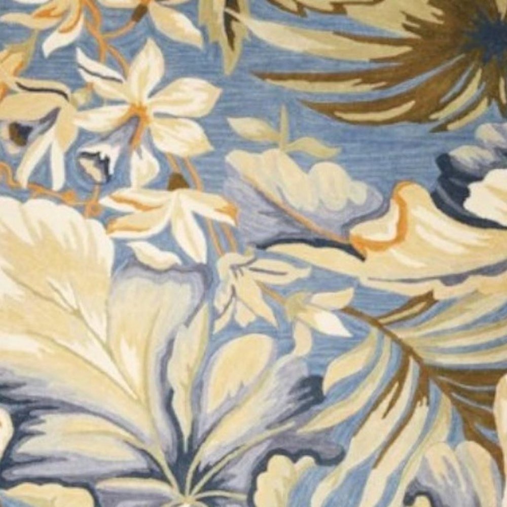 6' Blue Beige And Green Wool Tropical Botanical Hand Tufted Round Rug