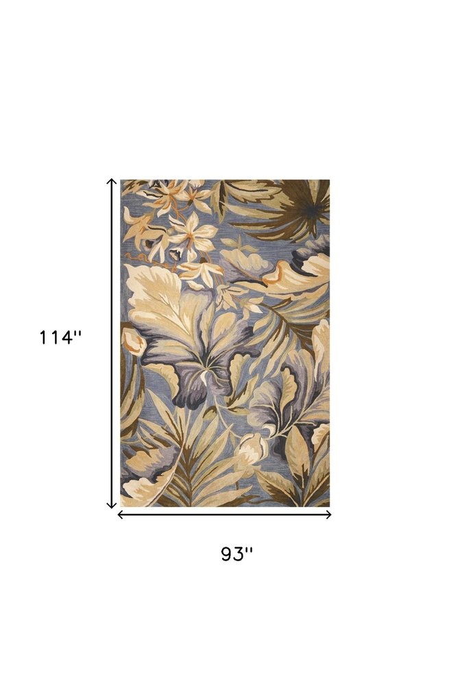 6' Blue Beige And Green Wool Tropical Botanical Hand Tufted Round Rug