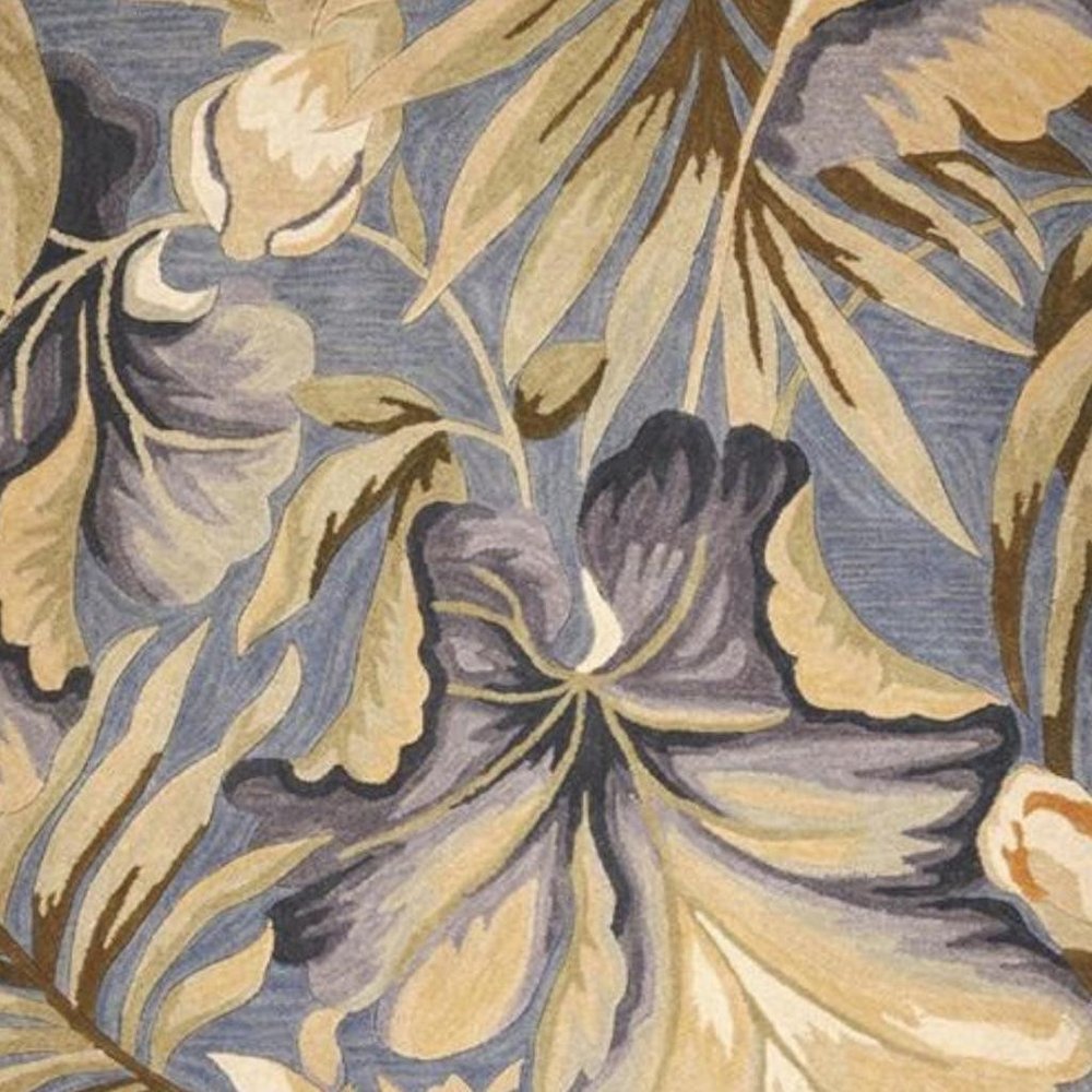 6' Blue Beige And Green Wool Tropical Botanical Hand Tufted Round Rug