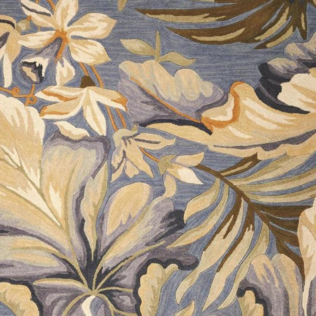 6' Blue Beige And Green Wool Tropical Botanical Hand Tufted Round Rug