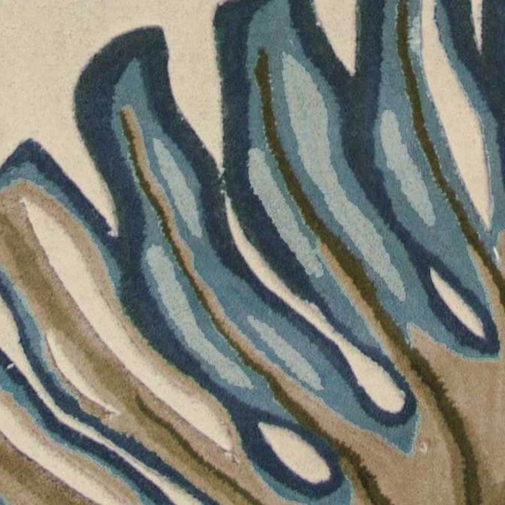 4' X 6' Brown Blue And Green Wool Tropical Botanical Hand Tufted Area Rug