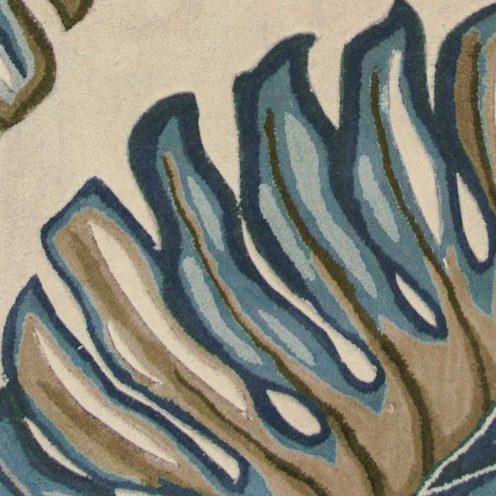 4' X 6' Brown Blue And Green Wool Tropical Botanical Hand Tufted Area Rug