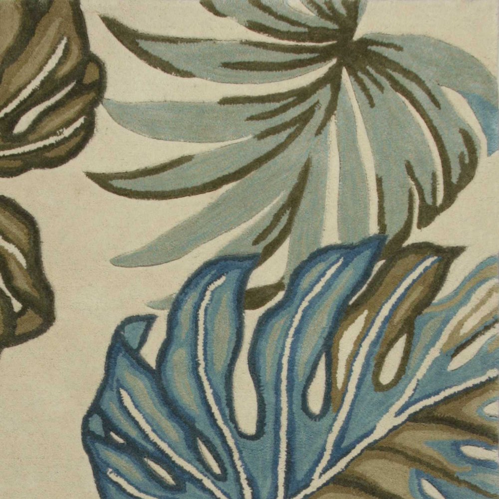 4' X 6' Brown Blue And Green Wool Tropical Botanical Hand Tufted Area Rug