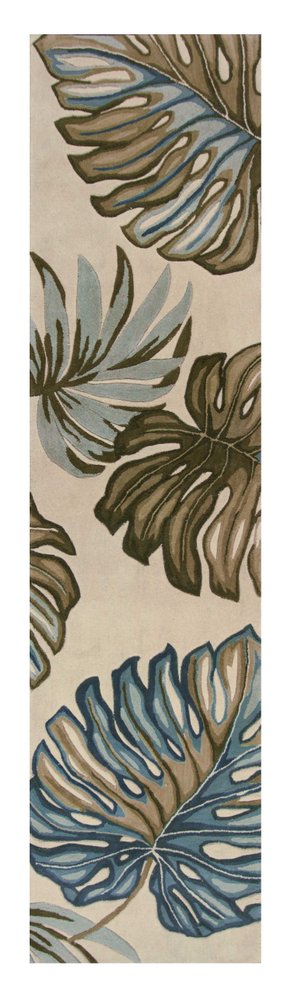 4' X 6' Brown Blue And Green Wool Tropical Botanical Hand Tufted Area Rug