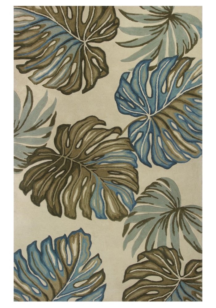 4' X 6' Brown Blue And Green Wool Tropical Botanical Hand Tufted Area Rug