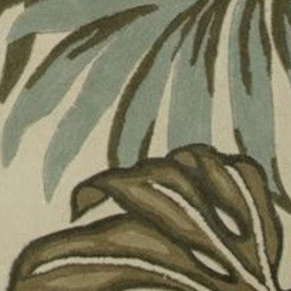 4' X 6' Brown Blue And Green Wool Tropical Botanical Hand Tufted Area Rug