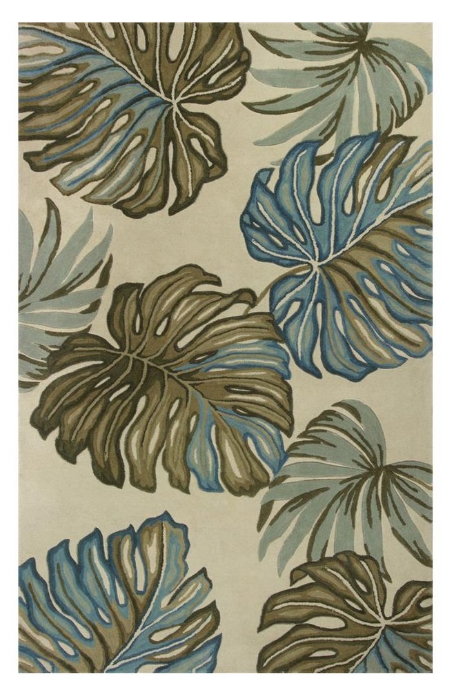 4' X 6' Brown Blue And Green Wool Tropical Botanical Hand Tufted Area Rug