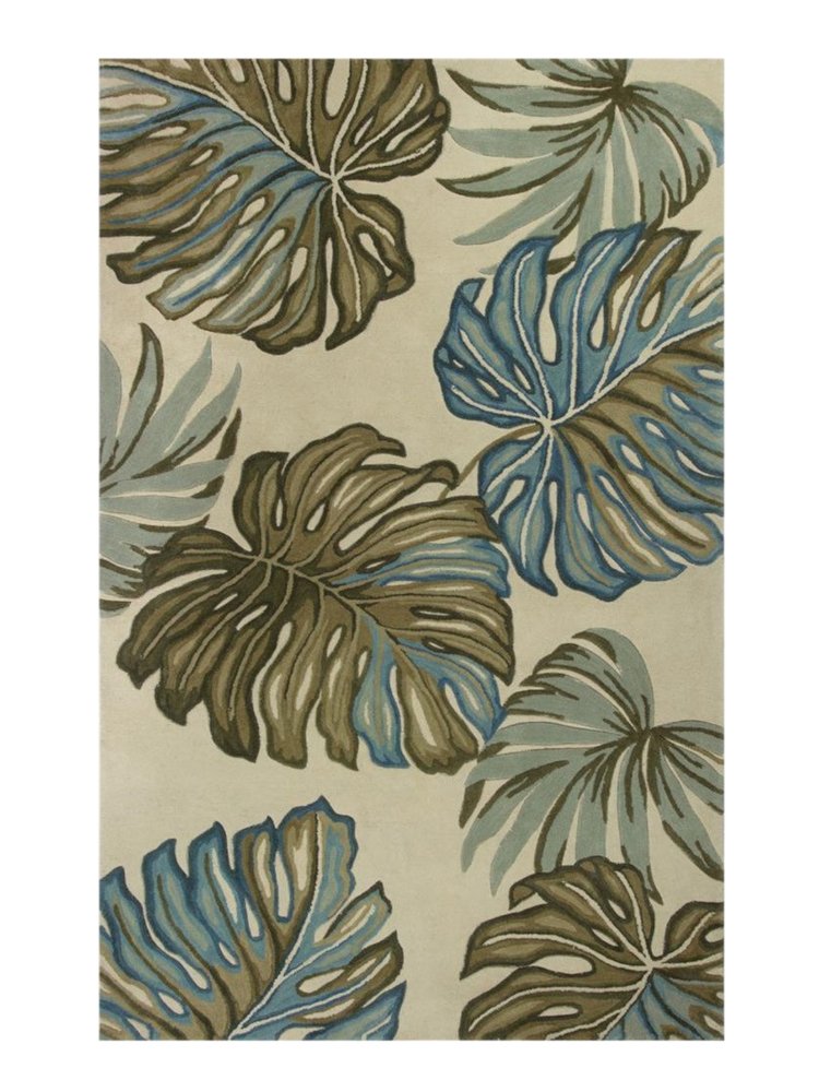 4' X 6' Brown Blue And Green Wool Tropical Botanical Hand Tufted Area Rug