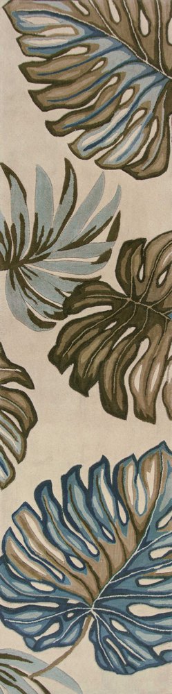 4' X 6' Brown Blue And Green Wool Tropical Botanical Hand Tufted Area Rug