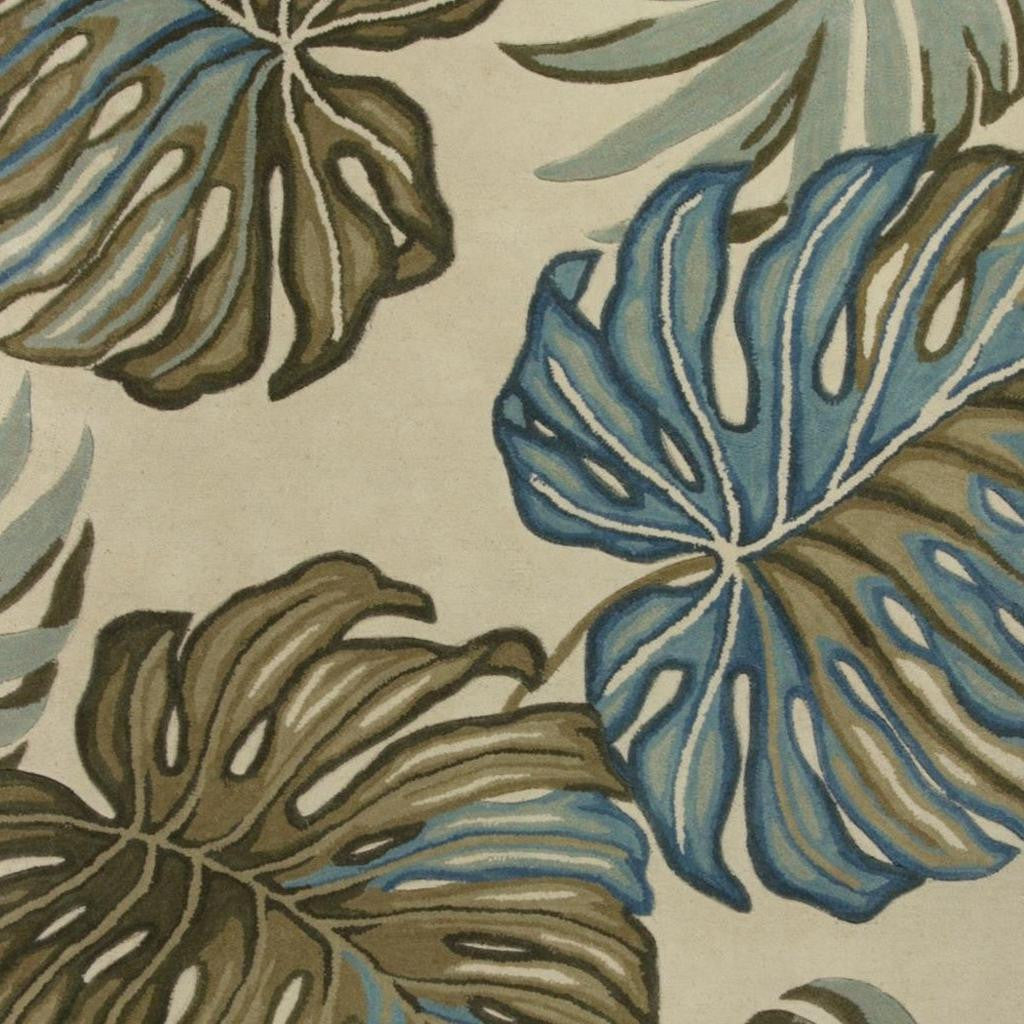 4' X 6' Brown Blue And Green Wool Tropical Botanical Hand Tufted Area Rug