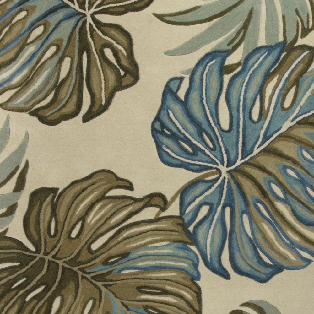 4' X 6' Brown Blue And Green Wool Tropical Botanical Hand Tufted Area Rug