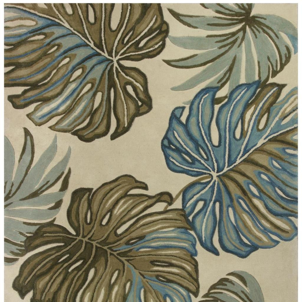 4' X 6' Brown Blue And Green Wool Tropical Botanical Hand Tufted Area Rug