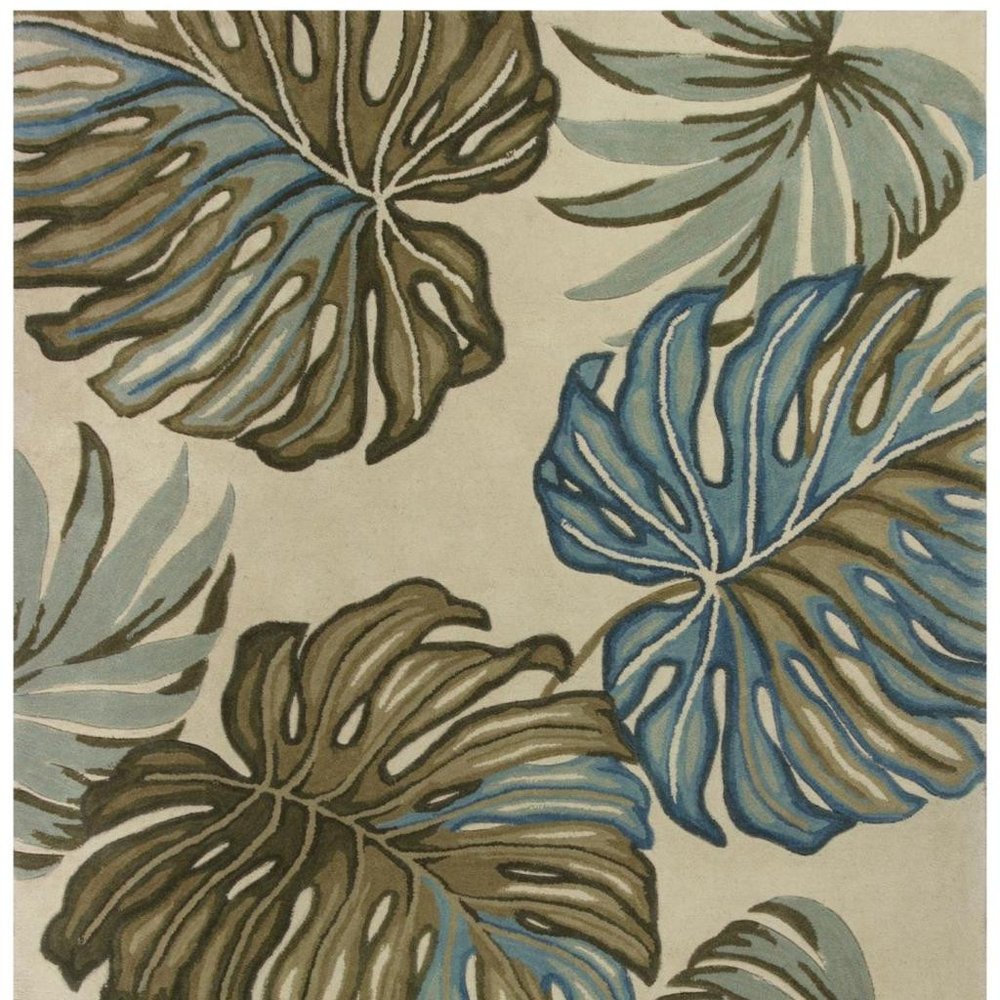 4' X 6' Brown Blue And Green Wool Tropical Botanical Hand Tufted Area Rug