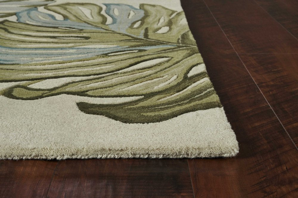 4' X 6' Brown Blue And Green Wool Tropical Botanical Hand Tufted Area Rug