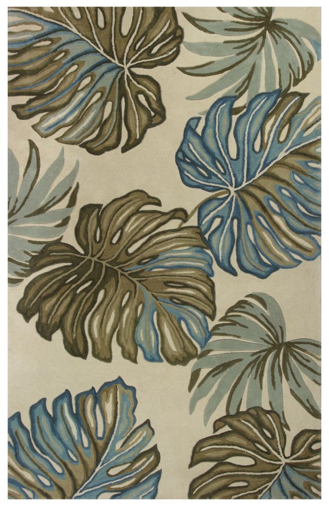 4' X 6' Brown Blue And Green Wool Tropical Botanical Hand Tufted Area Rug