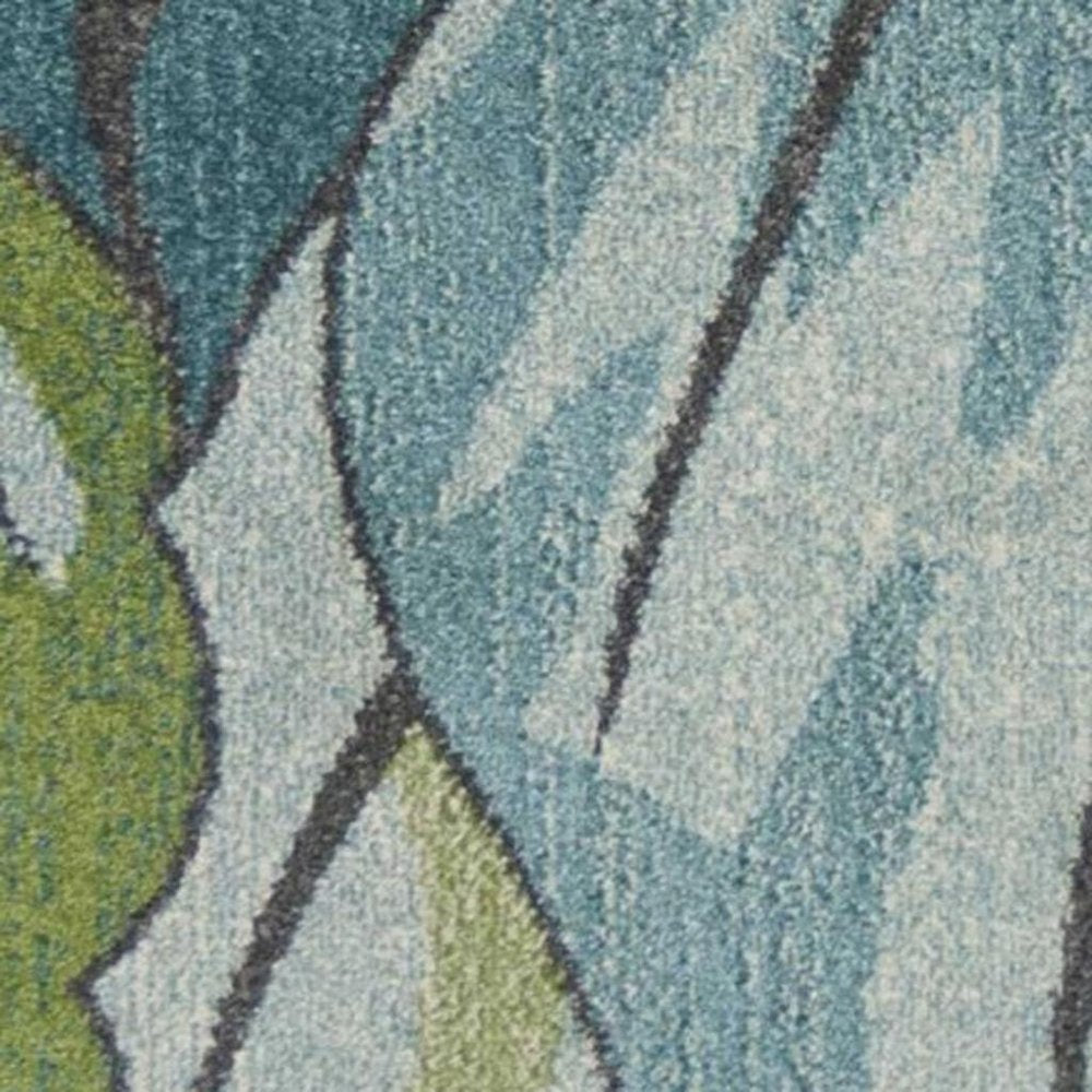 5' X 8' Ivory Blue And Green Botanical Leaves Area Rug