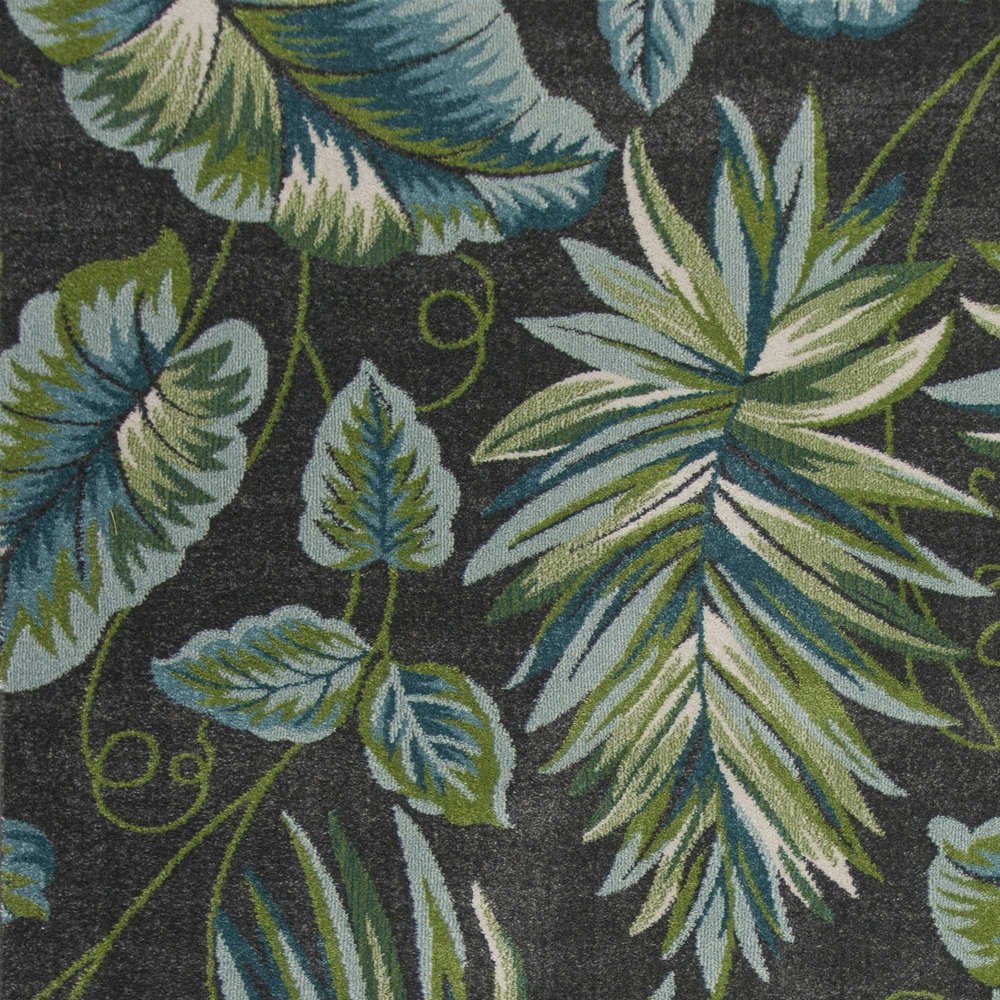 3' X 5' Gray Teal And Green Botanical Leaves Area Rug