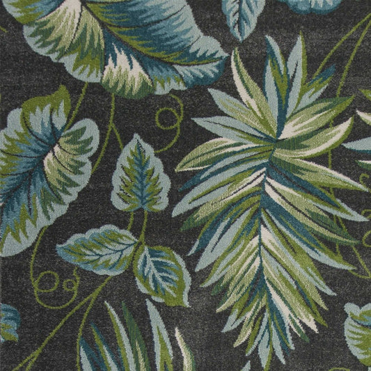 3' X 5' Gray Teal And Green Botanical Leaves Area Rug