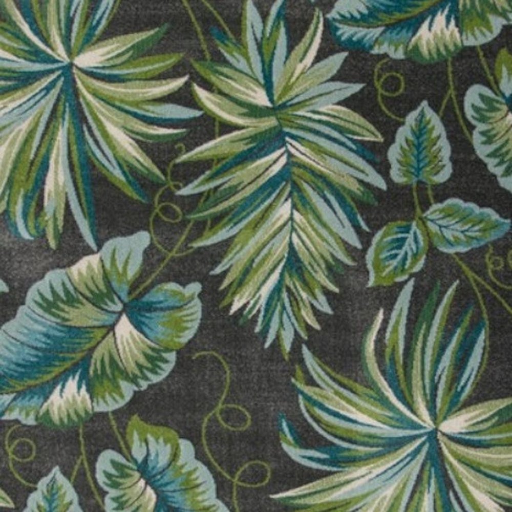 3' X 5' Gray Teal And Green Botanical Leaves Area Rug