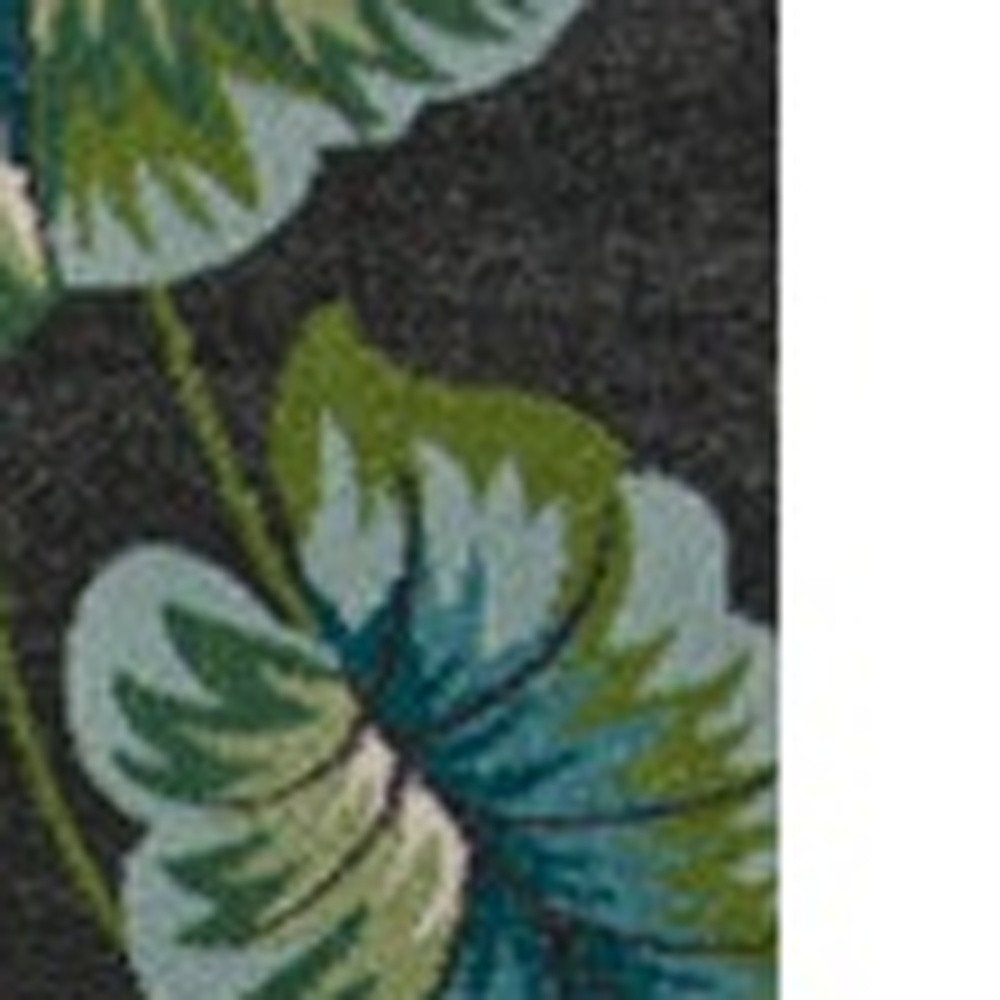 3' X 5' Gray Teal And Green Botanical Leaves Area Rug