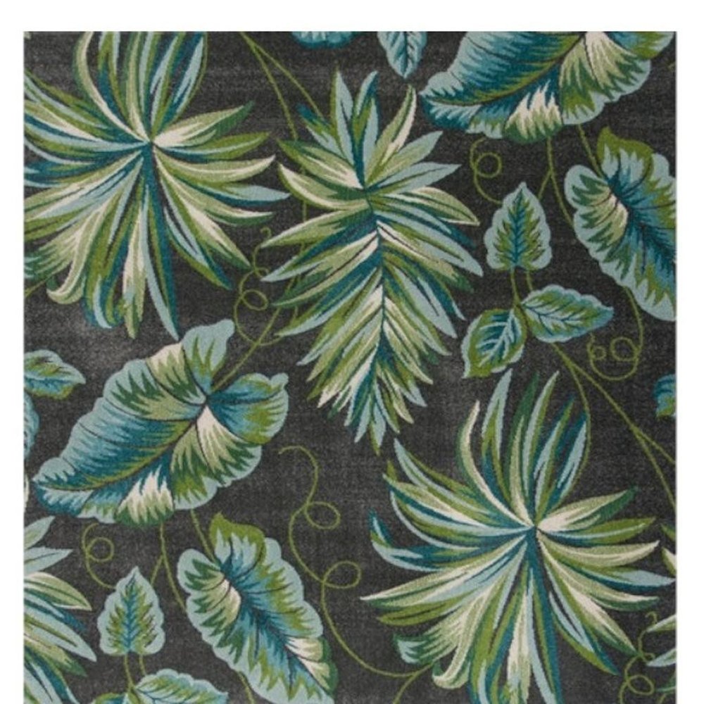 3' X 5' Gray Teal And Green Botanical Leaves Area Rug