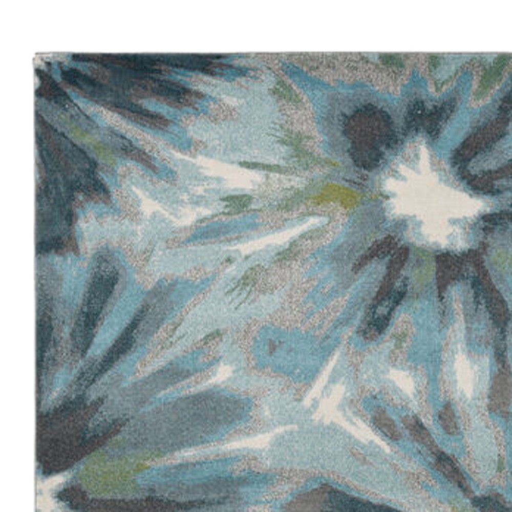 8' X 11' Teal Ivory And Gray Floral Area Rug