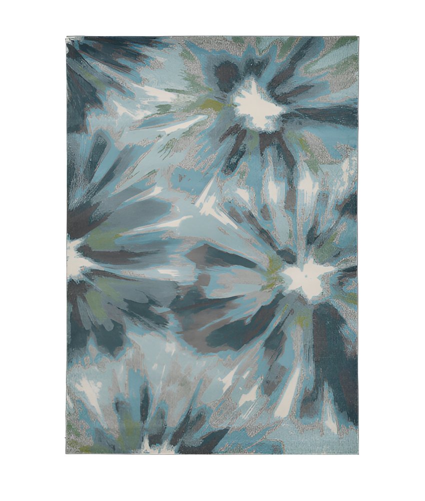 8' X 11' Teal Ivory And Gray Floral Area Rug