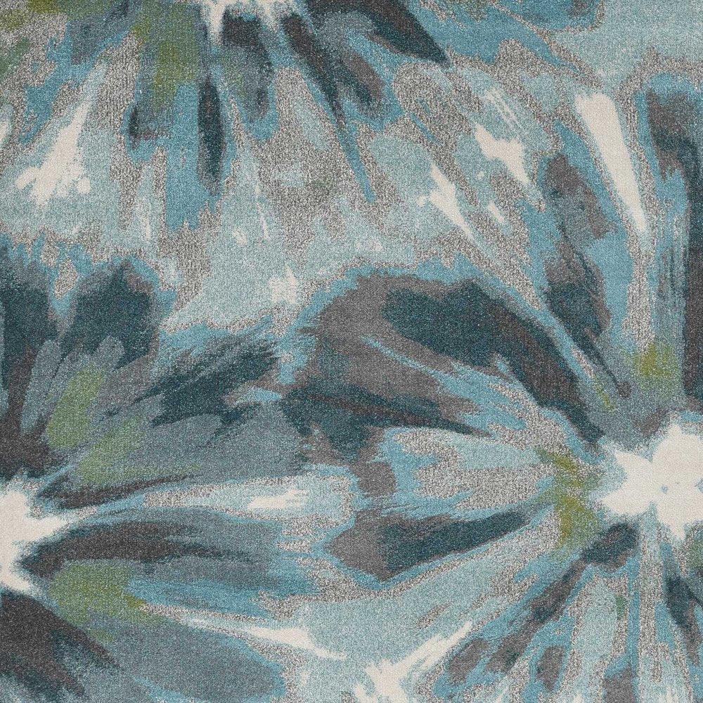 8' X 11' Teal Ivory And Gray Floral Area Rug