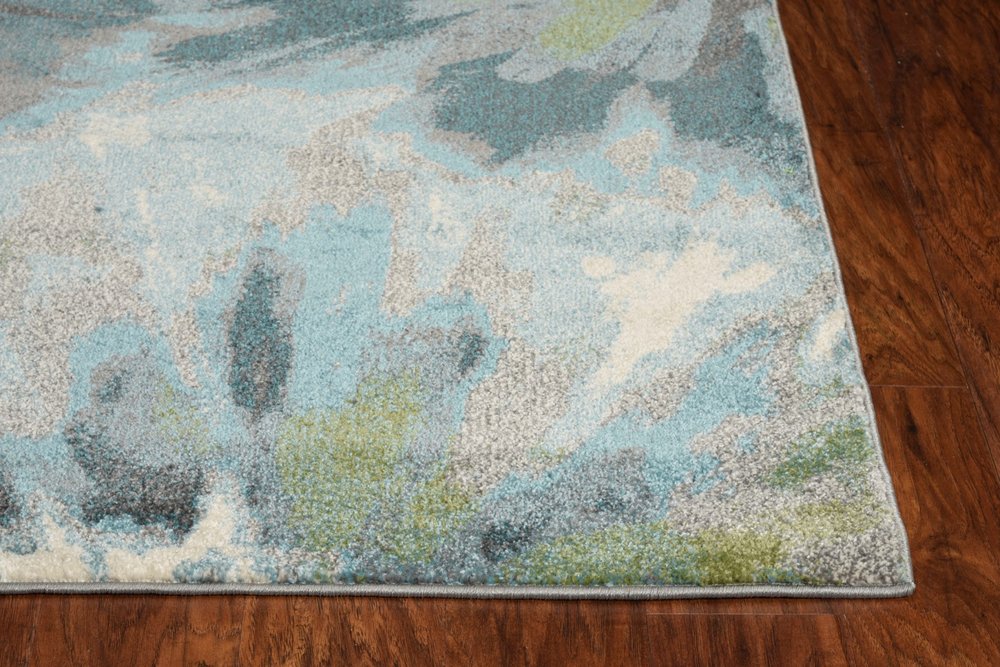 8' X 11' Teal Ivory And Gray Floral Area Rug