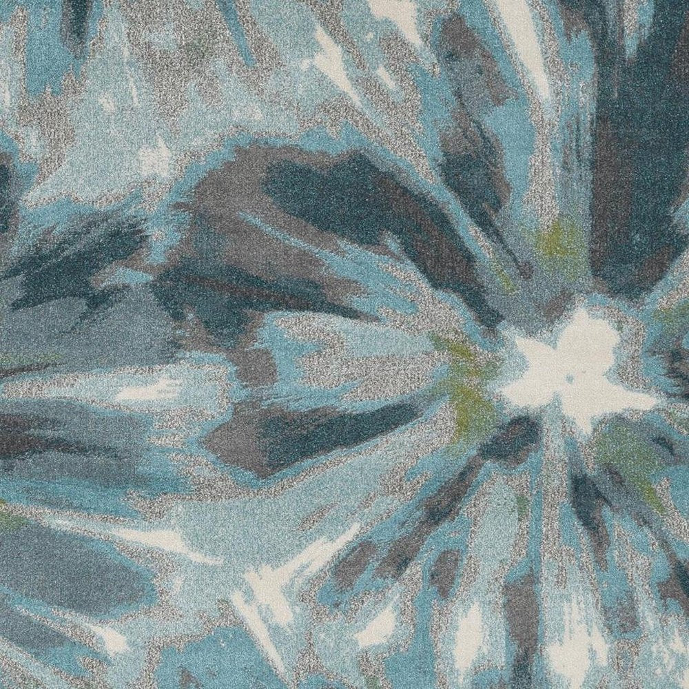 8' X 11' Teal Ivory And Gray Floral Area Rug