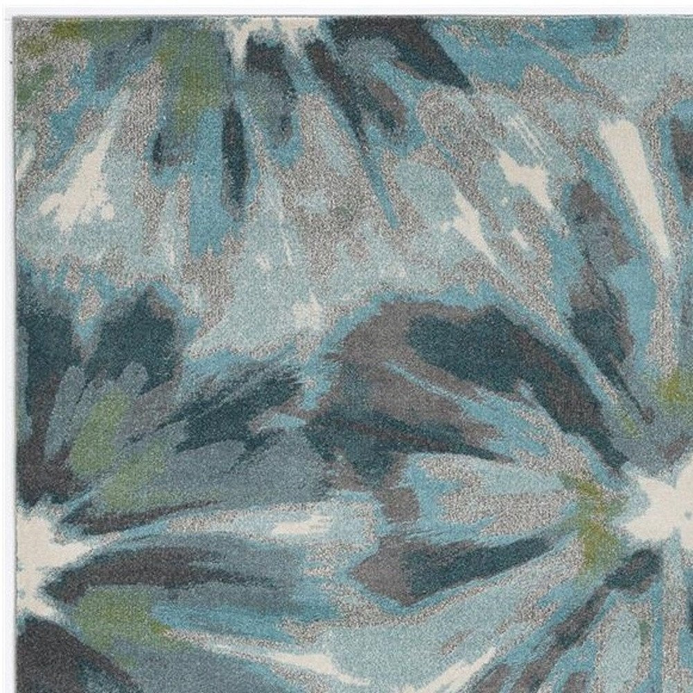 8' X 11' Teal Ivory And Gray Floral Area Rug