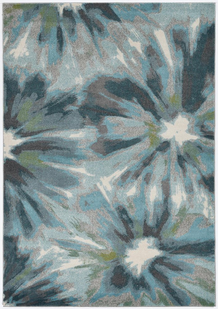 8' X 11' Teal Ivory And Gray Floral Area Rug