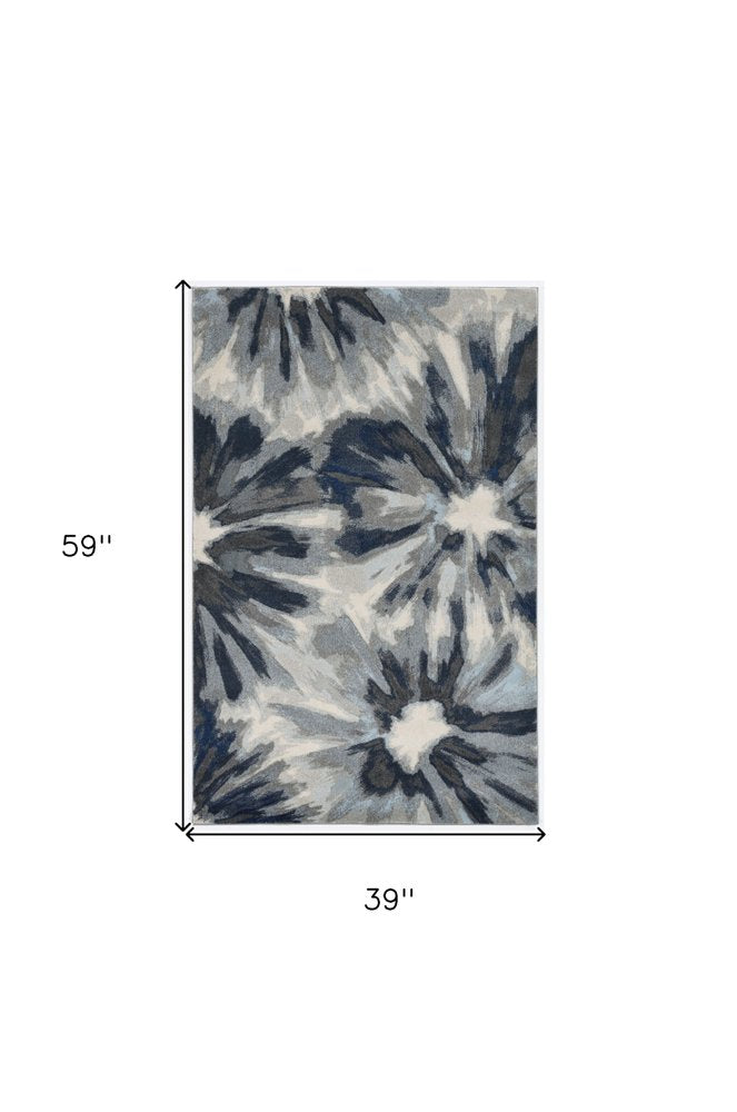 5' X 8' Ivory And Blue Floral Area Rug