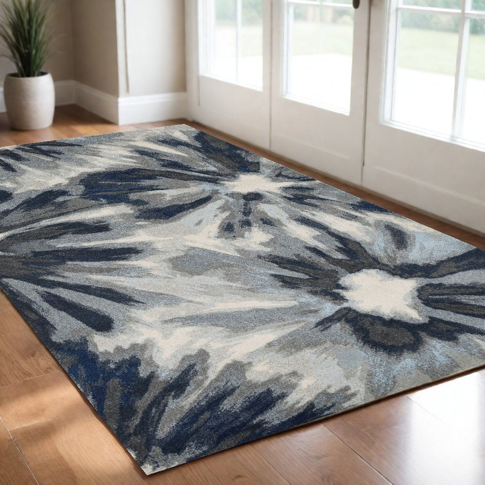 5' X 8' Ivory And Blue Floral Area Rug