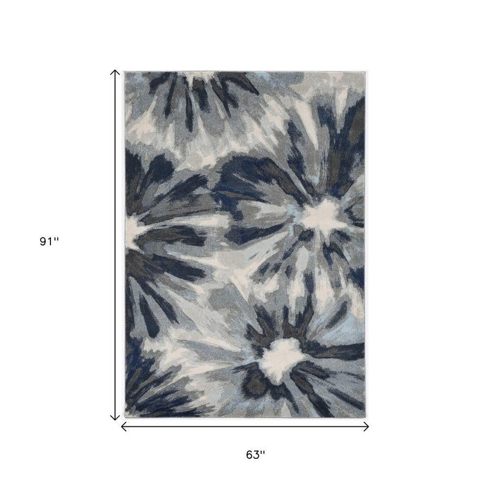 5' X 8' Ivory And Blue Floral Area Rug