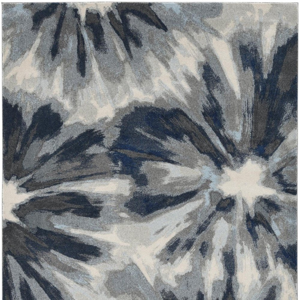 5' X 8' Ivory And Blue Floral Area Rug