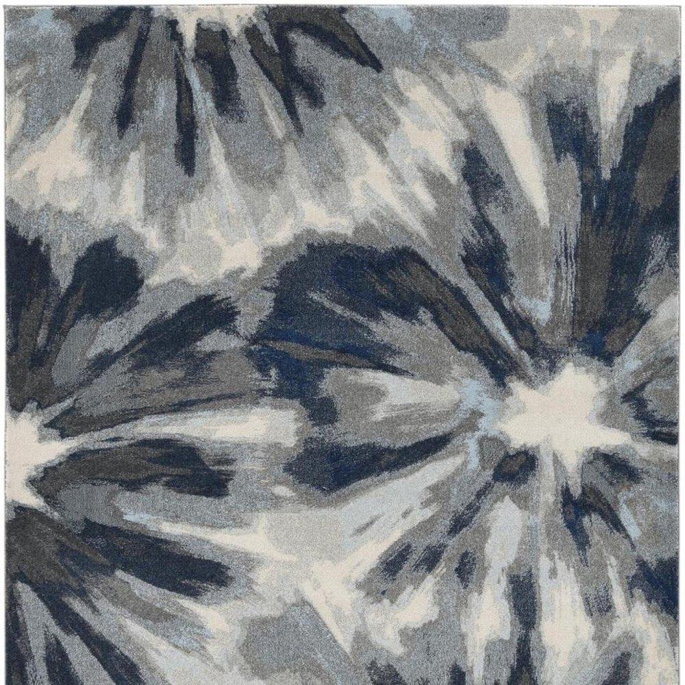 5' X 8' Ivory And Blue Floral Area Rug