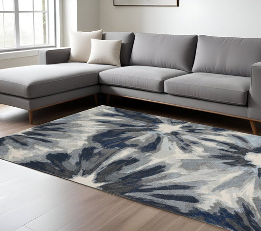 5' X 8' Ivory And Blue Floral Area Rug