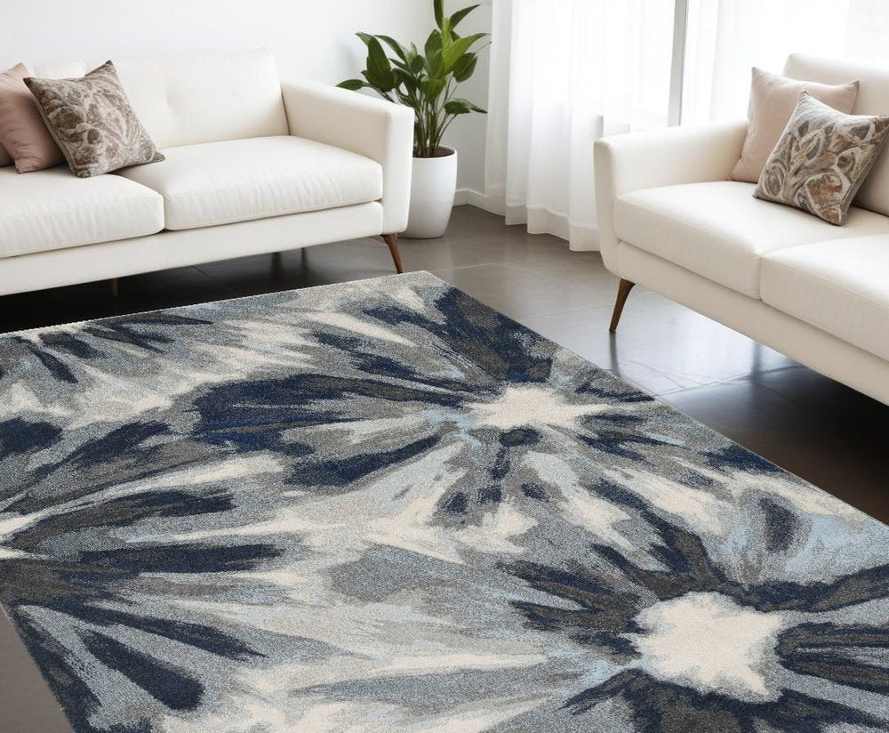 5' X 8' Ivory And Blue Floral Area Rug